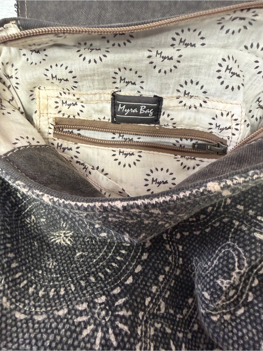 Myra Bag Carry Me Backpack Bag Cow Hide Pont Hair Bandana Print Canvas Leather - Picture 6 of 7